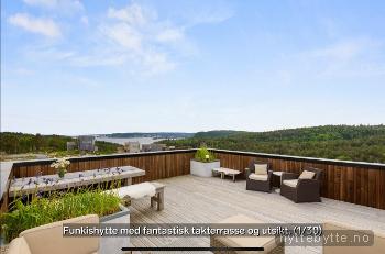 Klikk for stort bilde av 'Stilig funkishytte med takterrasse, gode solforhold '